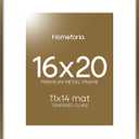 Homeforia Picture 16x20 Bronze Frame, High End Metal 16x20 Brass Poster Frames with Mat 11x14 for Photo, 16 x 20 Frame Matted to 11 by 14 Print, 20x16 Hanging Frame, Tempered Glass, Wall Kit, Set of 1