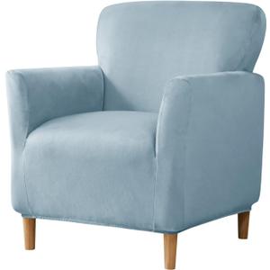 Velvet Banquet Armchair Slipcovers Soft Chair Covers Armchair 1-Piece Stretch Chair Covers for Living Room Nonslip Outdoor Armchair Slipcover Kids Pets Friendly Furniture Protector,Light Blue