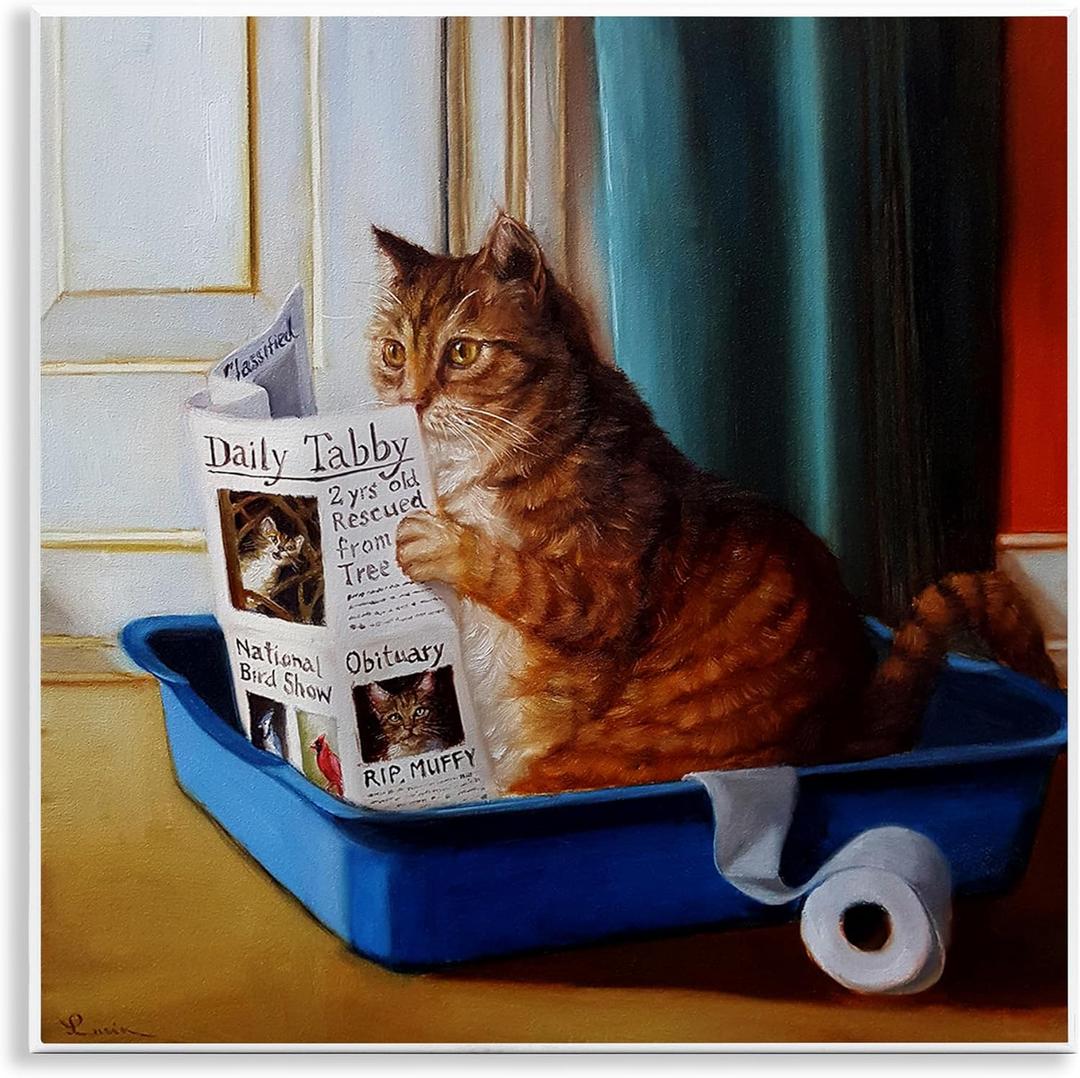 Stupell Industries Litter Box Reading Funny Cat Pet Painting Wall Plaque, 12 x 12, Design By Artist Lucia Heffernan