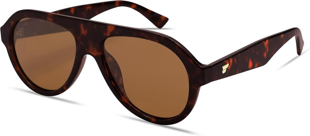 VANLINKER Retro Aviator Polarized Sunglasses for Men Women Trendy 70s Vintage Plastic Frame Sun Glasses VL9750 (C2-polarized Brown Lens/ Brown Tortoise Frame)