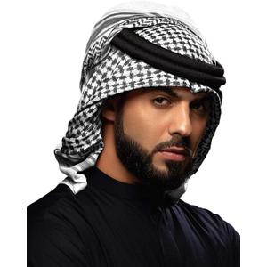 HOMELEX Keffiyeh Arab Head Scarf for Men Sheikh Muslim Turban Saudi Dubai Headwear (Black-q)