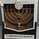 The Dreidel Company Traditional LED Electric Gold Hanukkah Menorah - Large Size 13-Inches Tall Battery or USB Powered - Includes a Micro USB Charging Cable