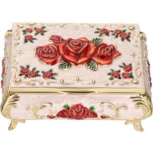 Hipiwe Vintage Metal Jewelry Box Small Treasure Chest Case Trinket Organizer Earrings Necklace Bracelet Storage Box Ring Box Holder Keepsake Box for Women (Beige)