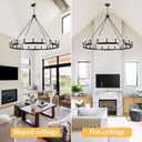 Black Wagon Wheel Chandelier, 20 Light Large Farmhouse Industrial Rustic Chandelier, 48 Inch Round Ceiling Pendant Light for Dining Room Living Room Entryway Foyer, 47.24 Inches
