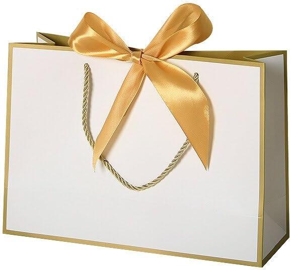 MODADA Gift Bags 10pcs Pretty Pink Gift Bag Gift Box Ornament Pajama Book Black Handle With Ribbon Paper Box Bag Kraft Packaging (Color : White (frame), Size : 19X15X7CM_10PCS)