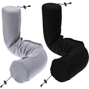 Dot&Dot Twist Memory Foam Travel Pillow for Airplanes - Travel Neck Pillow for Sleeping - Airplane Pillow for Neck Support, Chin, Lumbar and Leg - Adjustable, Bendable Neck Roll Pillow (Gray Black AC)