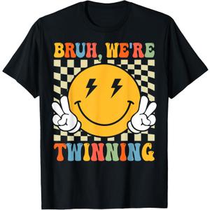 Bruh We're Twinning Retro Twin Day Spirit Week Boys Kids T-Shirt