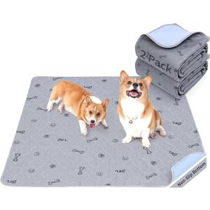 Washable Pee Pads for Dogs, 2Pack Reusable Puppy Pads, Absorbent Whelping Pads with Bone Print, NonSlip Waterproof Pet Training Pads for Couch, Crate, Potty Training 18x24