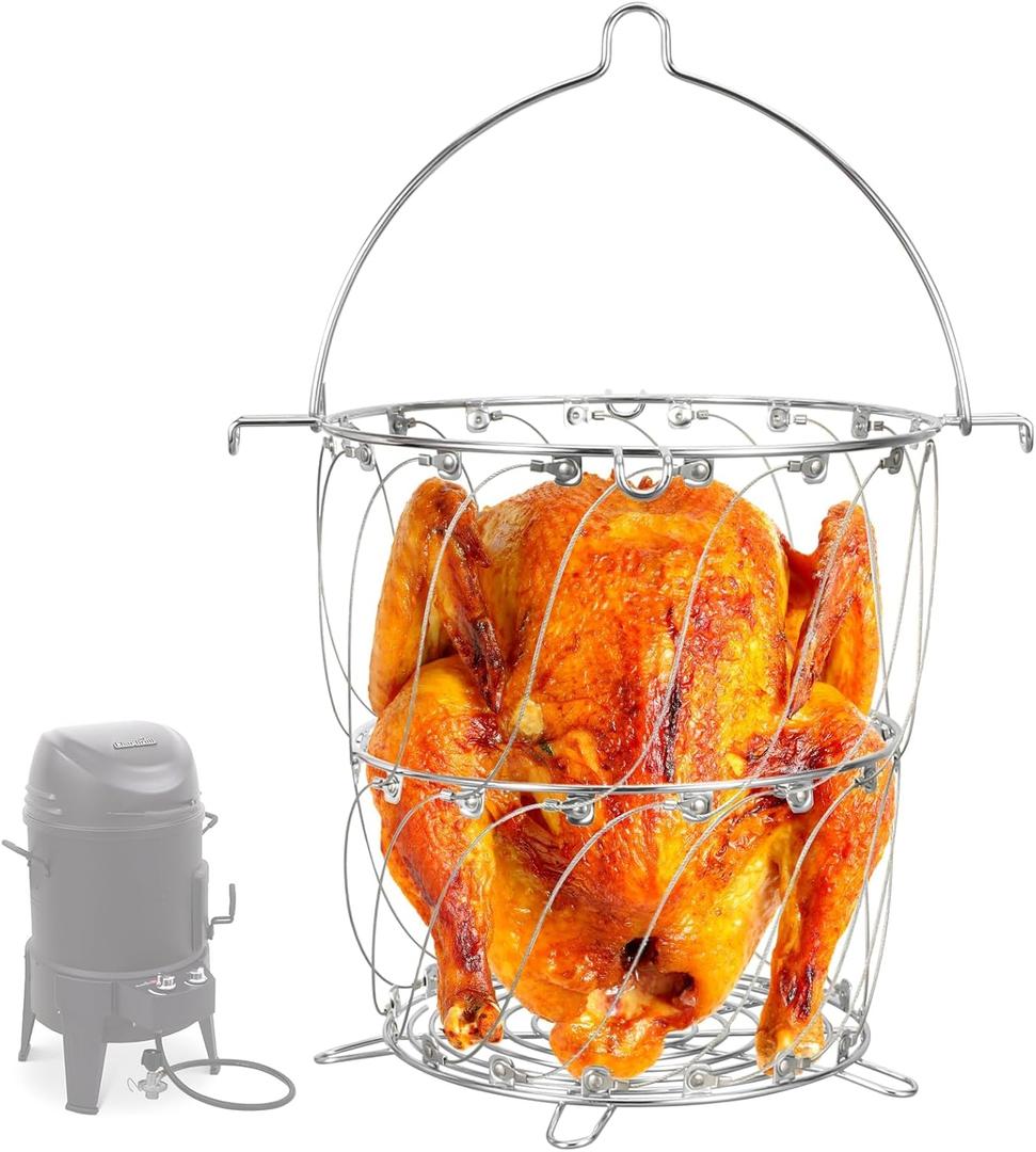 LS'BABQ Turkey Fryer Basket for Charbroil Big Easy TRU-Infrared 3-in-1 Smoker 14101550 Only, The Big Easy Turkey Fryer Accessories, Stainless Steel Collapsible Deep Fry Basket for Cooking Most Poultry