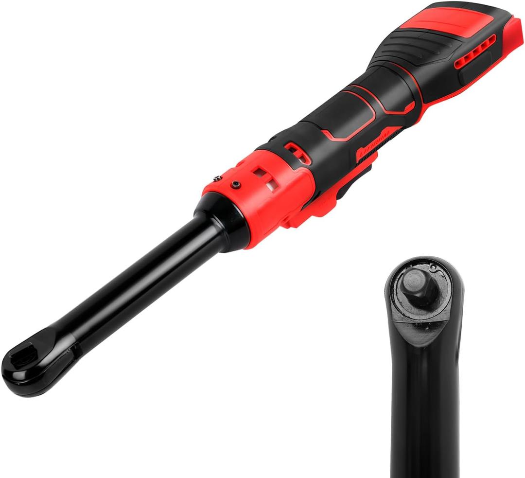 3/8" Extended Cordless Ratchet Wrench Compatible with Milwaukee 18V Batteries, 320 RPM, 80 N.m Electric Power Ratchet Wrench, Built-in LED Light, Extended 6-inch Long Neck