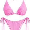 ZAFUL Textured Halter Bikini for Women 2 Piece Triangle Bikini Sets Sexy High Cut Bathing Suit Side Tie Swimsuits (Small, 00-rose Stripe)