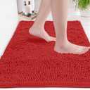LuxUrux Ultra Soft Texture Chenille Plush Bath Rugs Floor Mats, Bath Rug Non Slip Microfiber Door Mat for Kitchen/Entryway/Living Room (30 x 20 inches, Red)