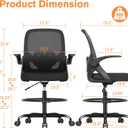 ORRSAKER Drafting Chair Tall Office Chair for Standing Desk, Breathable Mesh Ergonomic Computer Desk Chair with Flip-Up Armrests, Adjustable Lumbar Support and Footrest Ring,300 LBSBlack