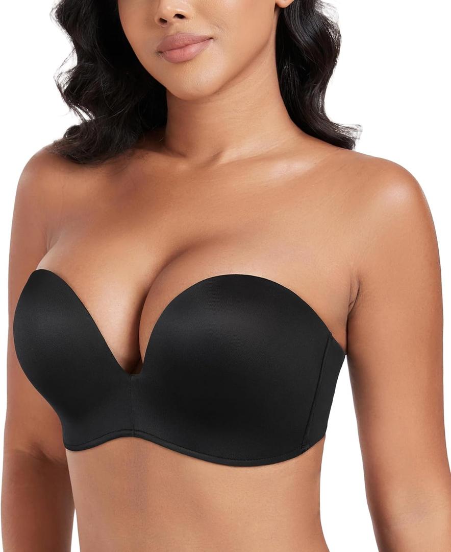 DotVol Women Hand Shape Custom Lift Invisible Wirefree Anti-Slip Strapless Push Up Bra (40D, Wing Pure Black)