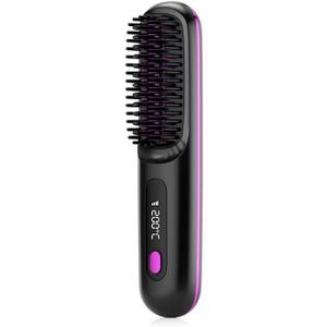 10 o'clock Cordless Hair Straightener Brush, Portable Straightening Brush for Travel, Mini Ionic Hot Comb, Rechargeable Hair Brush Straightener for Women, Dual Power