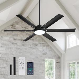 52 Inch Ceiling Fan with Lights and Remote Control, Black Industrial Fan Light Aluminum Fandelier Dimmable Reversible 6 Speed Silent for Living Room Patio Bedroom Dining Room