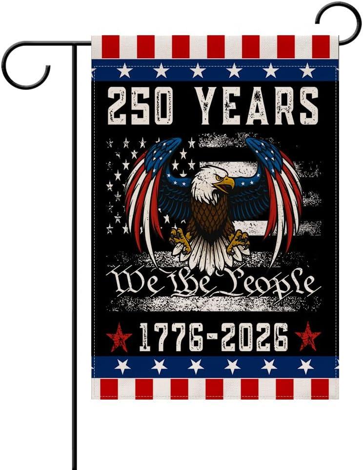 2 x 250th Anniversary Garden Flag, 250th Anniversary Patriotic Flag, July 4th Liberty House Logo, double-sided 1776-2026 commemorative flag, 12x18 inches