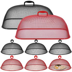 Hicarer 8 Pcs Metal Mesh Screen Food Cover for Outdoors Set Including Extra Large 18.5 in Mesh Food Tents for Outdoor Pcs 11 in Large Dome Picnic Covers (Black Red)