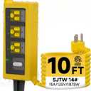 Outdoor Extension Cord, 3 Wide Outlets, 1875W/15A, 10FT 14AWG Heavy Duty SJTW Power Strip with Surge Protector, All-Weather & IP66 Fully Waterproof, Ideal for Patio, Garden, Pool, RV, Yellow