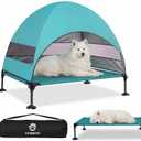 Elevated Dog Bed with UV-Proof Canopy, Outdoor Dog Tent with Powerful Adjustable Feet, Portable Pet Cot with Wider Shade, Raised Cooling Bed for Camping, Patio, Beach, Poolside