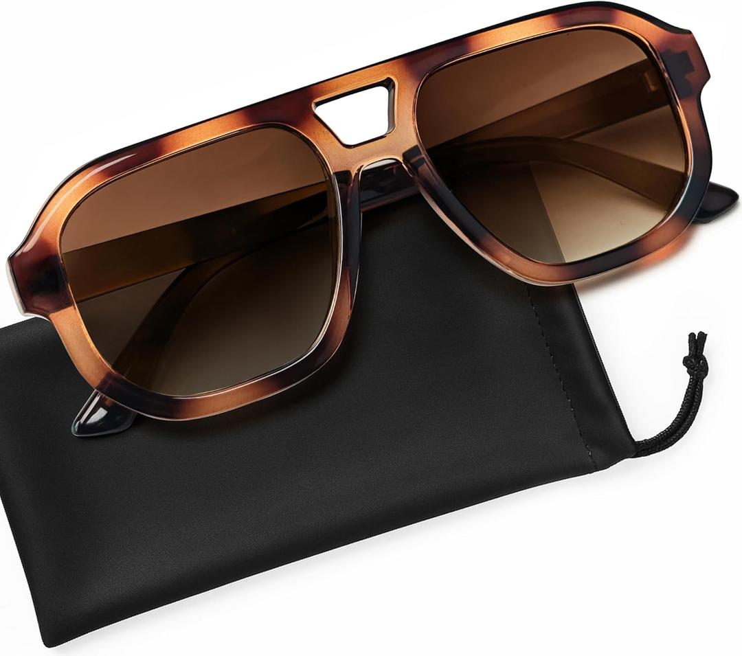 livho Trendy Polarized Square Aviator Sunglasses Women Men Square Eyewear Frame, Retro Sun Glasses for Women Men 2025 Shades (Vibrant Brown Tortoise/Brown)