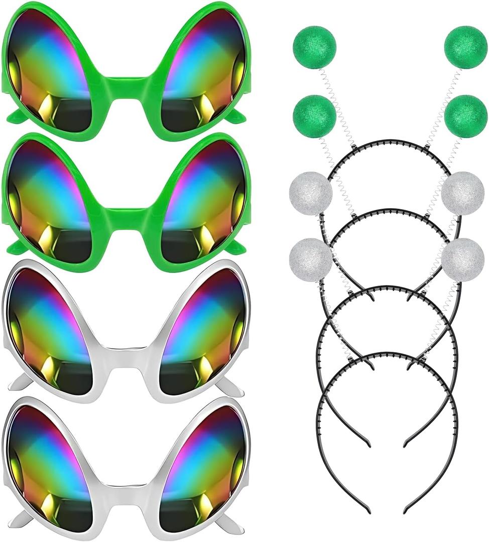 Alien Headband & Glasses Set - Glitter Green/Silver Antenna, Costume Accessories for Adults & Kids, Party Favors