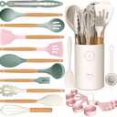 Silicone Cooking Utensils Set - AVGPD Silicone Kitchen Utensils for Cooking Wooden Handles, 446F Heat Resistant Kitchen Utensil Spatula Sets, Gadgets for Non-Stick Cookware BPA FREE (Multicolour)