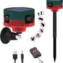 HULPPRE Solar Outdoor Motion Sensor Alarm-Dog Barking&Gunshot Sound,130db Loud Noise Maker,Support Recording,13 Kinds of Sound Strobe Light with USB,Say Goodbye to The Intruders