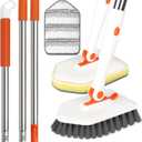 Long Handled Scrub Brush for Shower 3-In-1 Cleaning Brushes with 3 Different Function Cleaning Heads Brush for Shower Cleaning Bathroom Kitchen Walls Tub Tile (Orange)