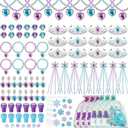 Cholemy 12 Sets Snowflake Wand and Crown Princess Goodie Bags Stuffers Fillers Blue Purple Snowflakes Birthday Supplies with Bracelet Necklace Earrings Rings Tattoo Stamp Silver Heart Jewelry
