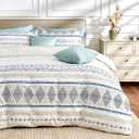 SLEEPBELLA Luxury 600 Thread Count Cotton Sateen King Size Duvet Cover Set, Buttery Soft & Silky Breathable Bedding, Blue & White Quilt Cover with Button Closure
