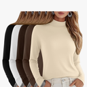 5 Pack Women's Cotton Mock Turtleneck Long Sleeve T-Shirts, Basic Tops Slim Fitted Stretch Underwear Layer Tee