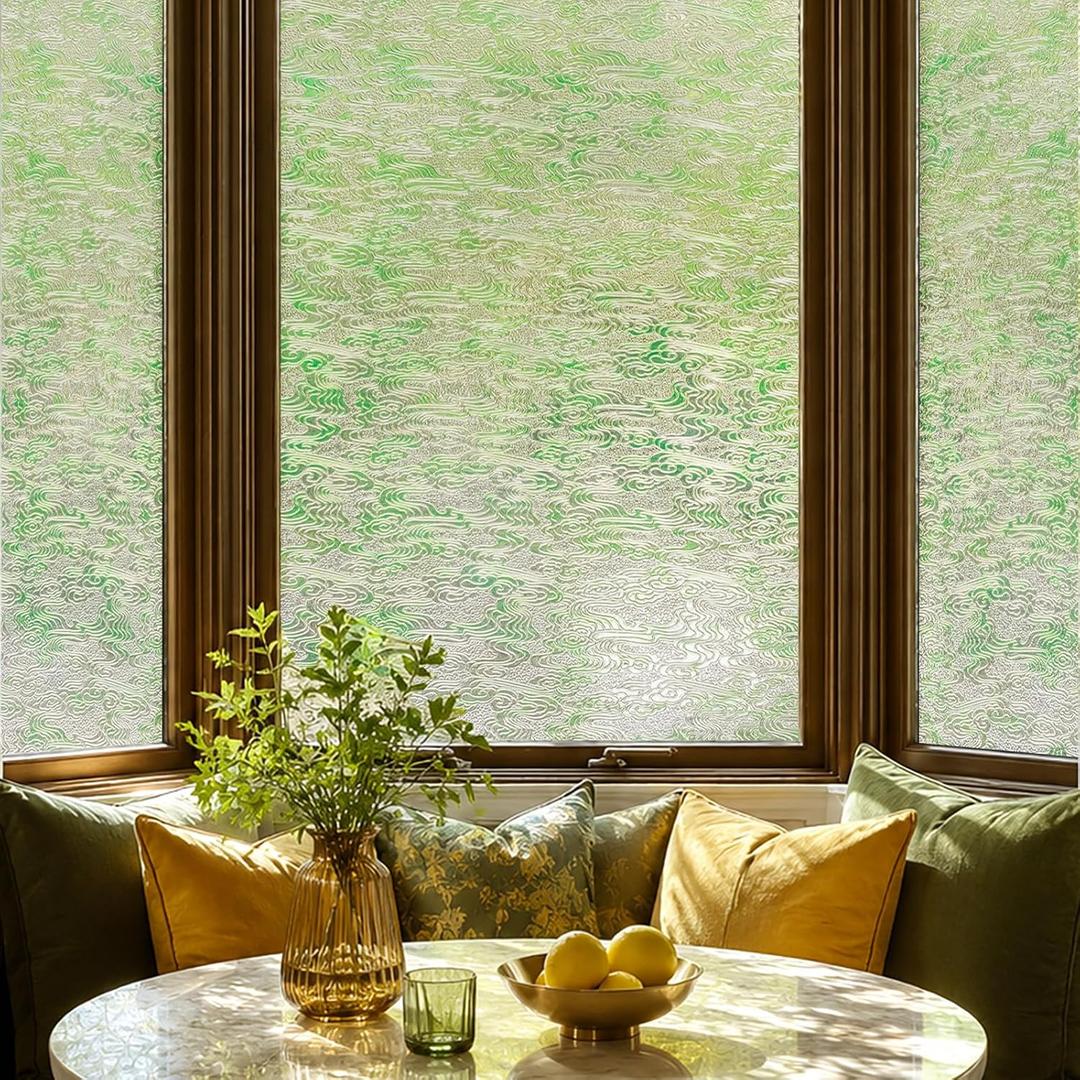 Window Privacy Film, 3D Stained Glass Window Film, 23.6x35.4in | Decorative Window Privacy Film for Bathroom, Front Door, Home, Sun Blocking Heat Control, Static Cling, Verdant Drift