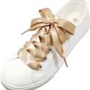 2 Pairs Satin Ribbon Shoe Lace 2CM Wide Flat Shoelaces Sneakers Casual Shoes Fashion Personalized Unisex (Pink)