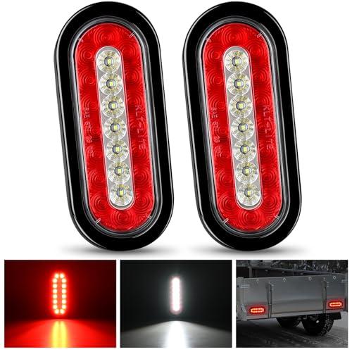 Nilight 2PCS 6Inch Oval LED Trailer Tail Lights Red White 23LEDs w/Flush Surface Mount Grommets IP67 Waterproof Stop Brake Running Reverse Backup Light for Trucks RV