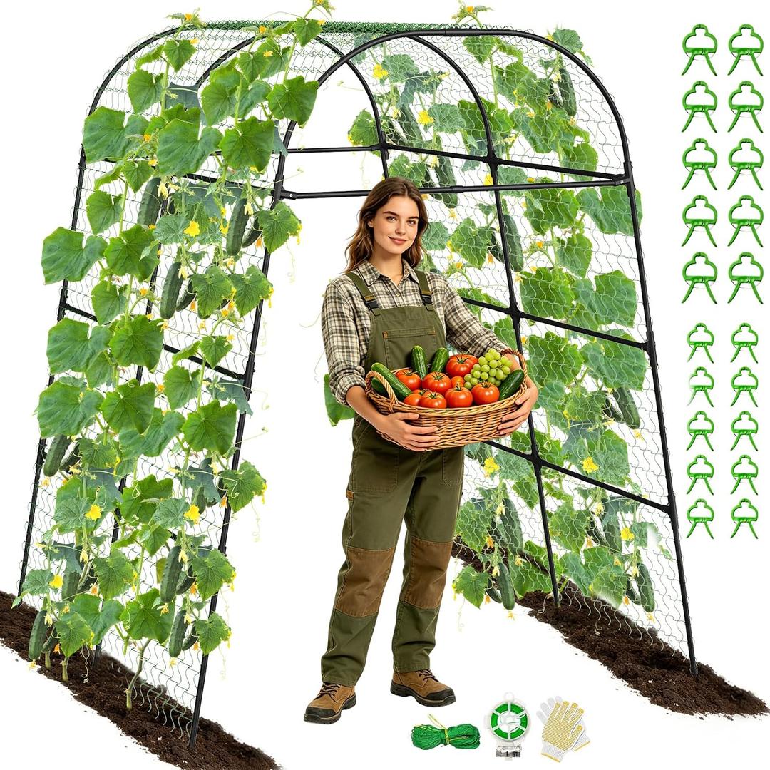 7.2FT Garden Trellis Arch for Raised Garden Beds, Heavy Duty Metal Trellis for Cucumbers, Pumpkins, Beans & Climbing Plants, Walk Through Vegetable Garden Arch with Netting
