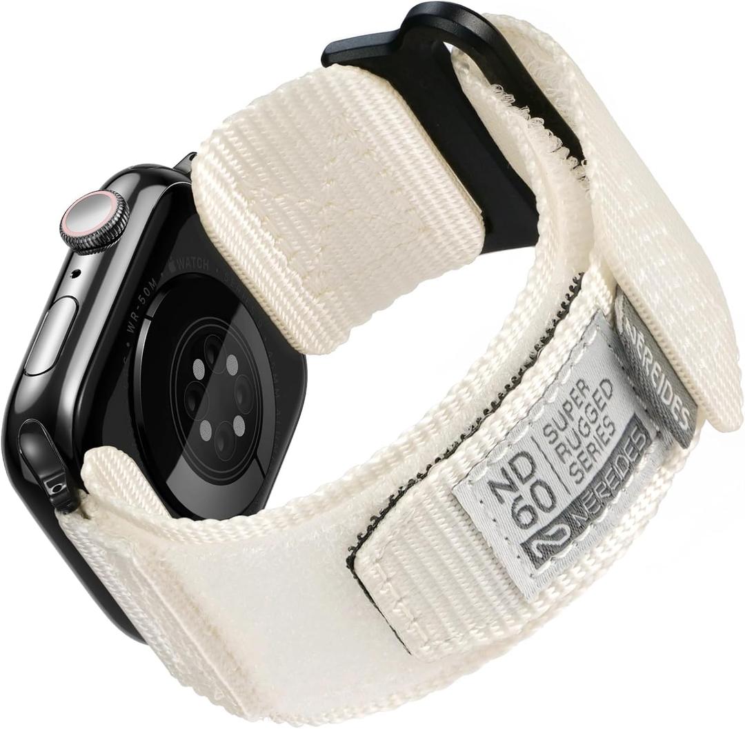Nereides Compatible with Apple Watch Series 11 Band Series 10/9/8/7/6/5/4/SE/SE2/Ultra 3/2/1, Nylon Sports Strap with Woven Design for 49mm/46mm/45mm/44mm (L,Ivory-white)