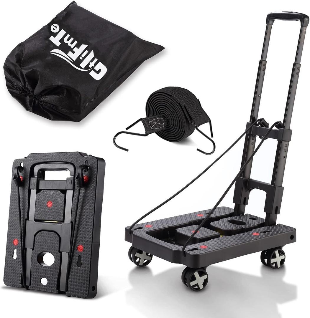 Folding Hand Truck Lightweight Hand Truck Dolly Foldable,Luggage cart with 4 Rotate Wheels, Utility Cart with Adjustable Handle, Collapsible Dolly for Moving