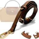 Upgraded Bag Strap Fits Longchamp Mini Bag, Adjustable Leather Strap Conversion Kit for Le Pliage XS Pouch (Brown-Gold)