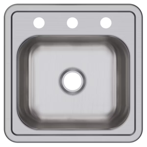 Dayton® Stainless Steel 15" x 15" x 5-3/16" 3-Hole Single Bowl Drop-in Bar Sink with 2" Drain Opening