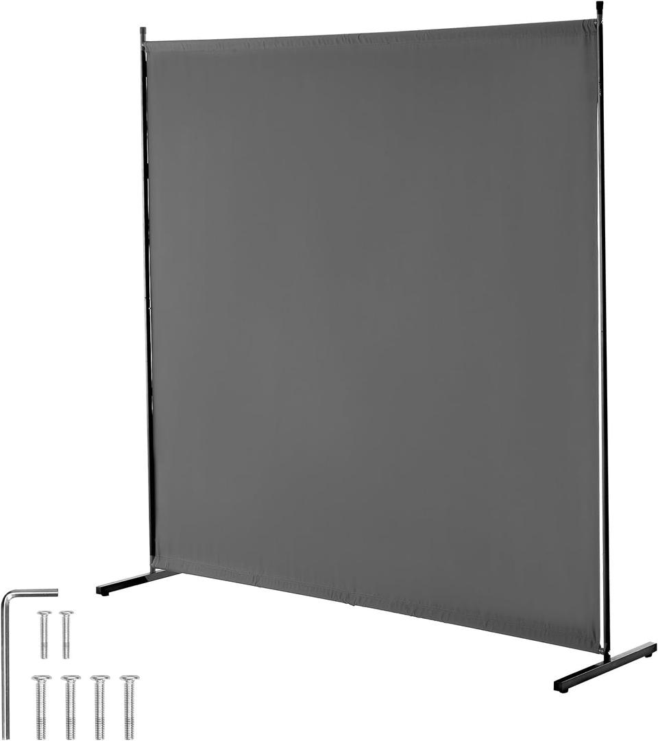 VEVOR Room Divider, Single Panel Room Divider, 6FT Privacy Screen Indoor, Partition Divider for Room Separation, Freestanding Room Divider Panel for Office, Bedroom, Grey