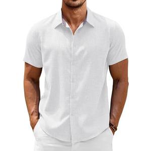 COOFANDY Mens Linen Shirt Casual Short Sleeve Button Down Shirts Summer Beach Vacation Tops, S