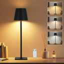 Cordless Table Lamp with Timer, Czgor Rechargeable 5200mAh Battery Operated Lamp with Remote, Adjustable Height, 3-Color Stepless Dimming, Small LED Table Lamp for Bedroom Dining Office Outdoor (Black)