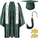 Foaincore 2025 Year Preschool and Kindergarten Graduation Gown Cap Tassel Set with 2025 Charm Printed Stole Grad Gift (30, Dark Green)
