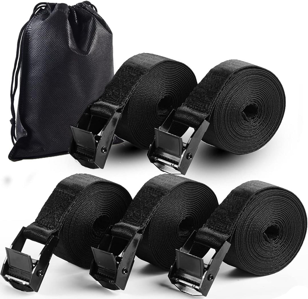 5Pack Cam Buckle Tie Down Straps, 1" x 4 ft Heavy Duty Lashing Secure Strap Adjustable Black Pull Cinch Strap for Kayak, Cargo, Luggage, Bicycles,Truck, Car Roof Rack, Moving
