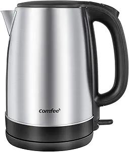 COMFEE' 1.7L Stainless Steel Electric Tea Kettle, BPAFree Hot Water Kettle Electric with LED Light, Auto ShutOff and BoilDry Protection, 1500W Fast Boil Electric Kettle