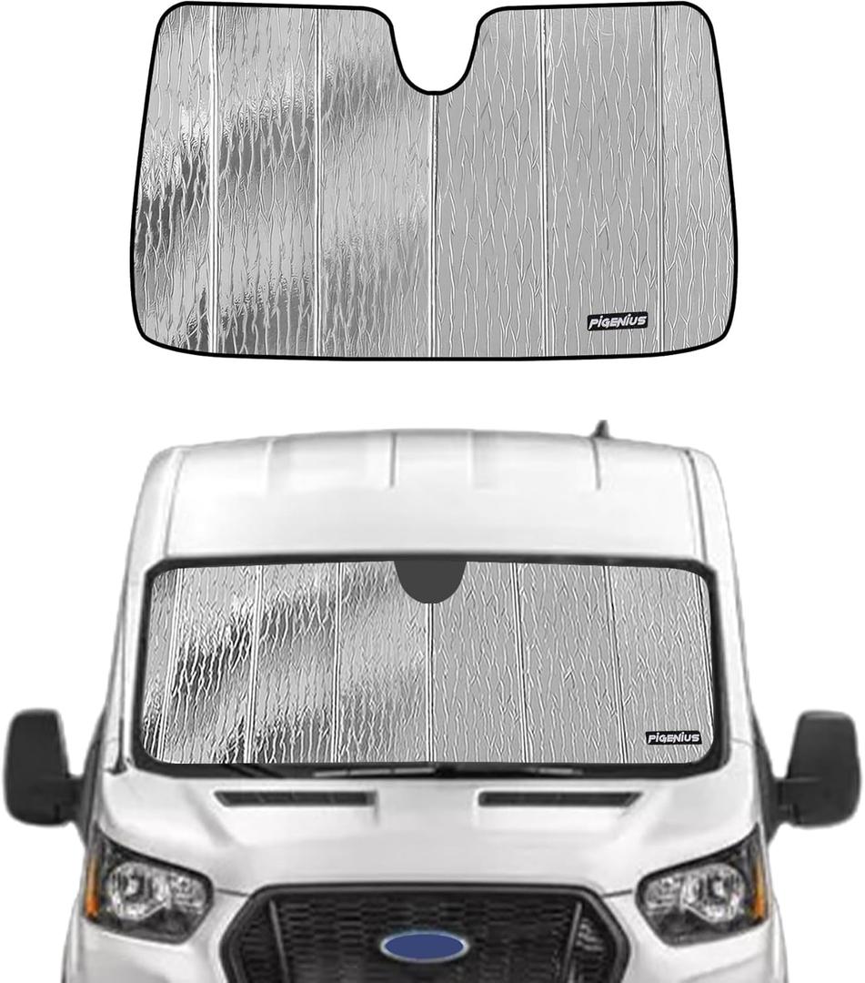 Pigenius Windshield Sun Shade for Ford Transit 2015-2026, Reversible Silver/Black