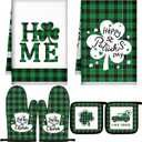 Bencailor 6 Pcs St. Patrick's Day Kitchen Decor Set Kitchen Towels Oven Mitts Pot Holder Irish Hats Truck Shamrocks Lucky Party Gifts Decorations for Home Housewarming