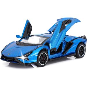 SASBSC Lambo Toy Cars Sian Fkp37 Diecast Metal Model Car with Light and Sound Pull Back Car Toys for Boys Age 3 + Year Old (Blue)