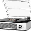 Vinyl Record Player with 2 Stereo Speakers Belt-Driven Vintage Turntables 3 Speed 3 Size Wireless Bluetooth Playback AUX-in RCA Out Headphone LP Vinyl Players Auto Stop Pale Silver
